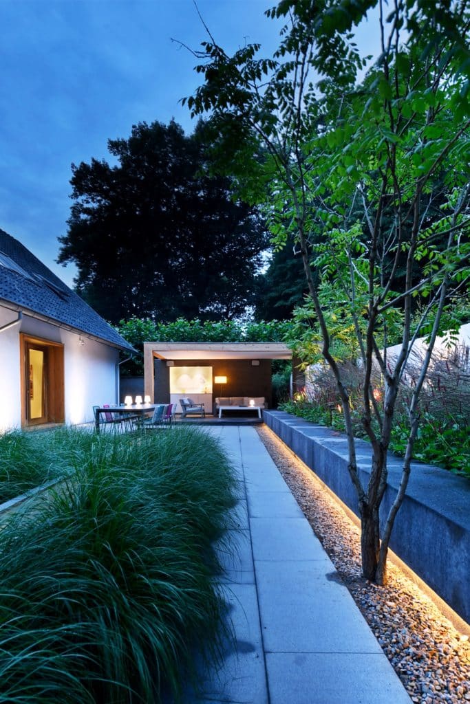 Moderne villa lichtplan tuin terras